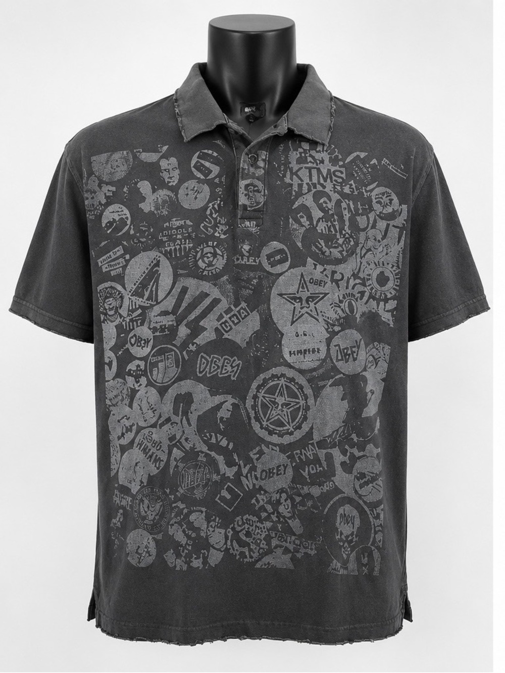 Obey Men’s Black Graphic Patchwork Polo
